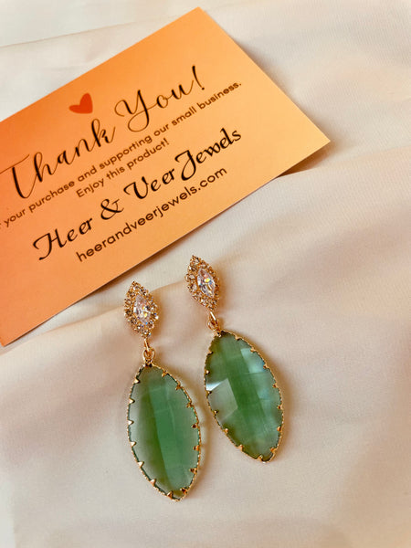 Crystal Green Teardrop Dangle Earrings