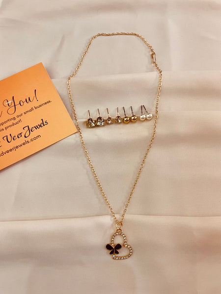 Butterfly Studded Heart Pendent Set With Interchangeable top's