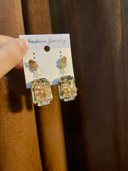 Flower Pattern Crystal Stone Drop Earrings - Party Wear