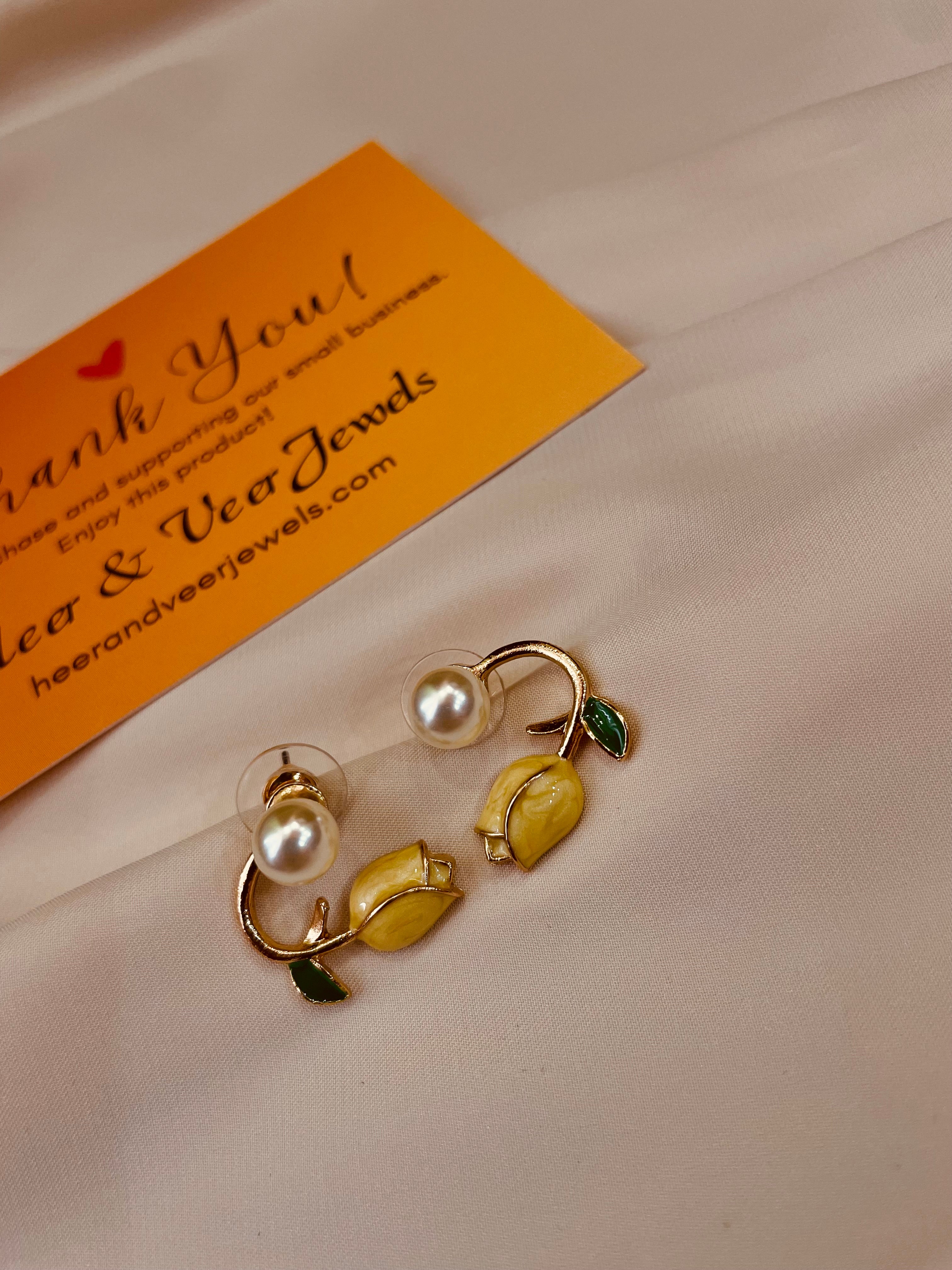 Tulip Cream Yellow Pearl Flower Stud Earring