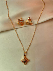 Gold Style Cube Shape Pendent set - Tarnish free