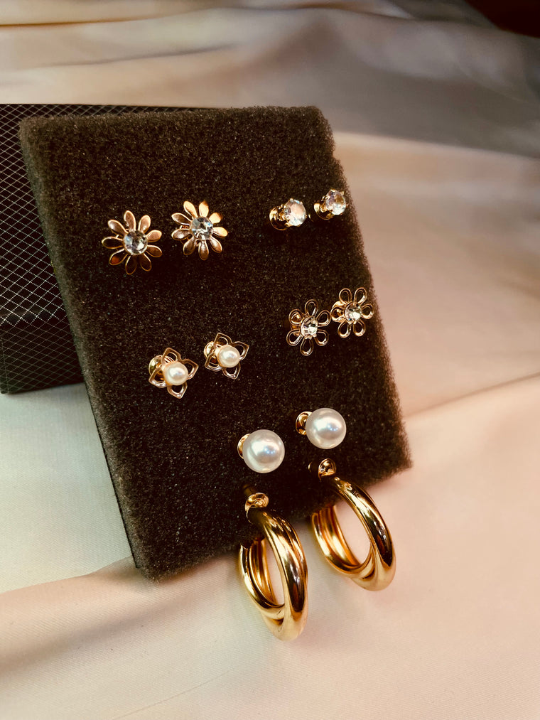6 Pair Trendy Design Stud And Hoop Earrings