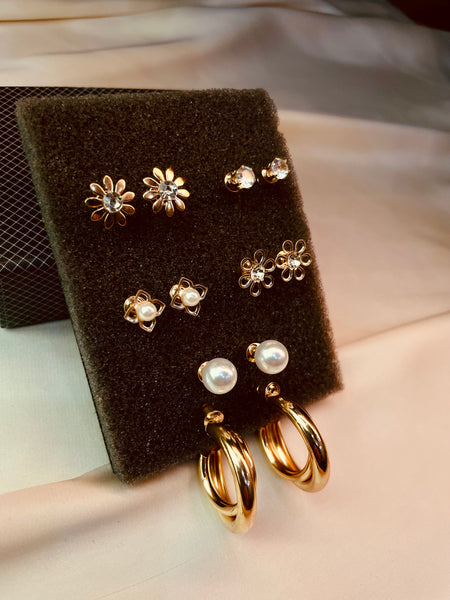6 Pair Trendy Design Stud And Hoop Earrings