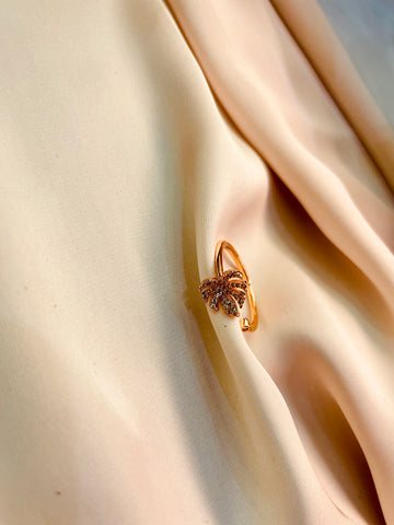 Golden Crystal Leaf Ring (Adjustable) - Tarnish Free