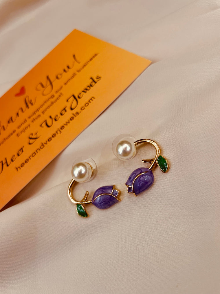 Tulip Purple Pearl Flower Stud Earring