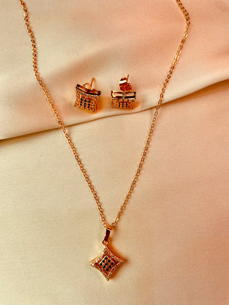 Gold Style Cube Shape Pendent set - Tarnish free