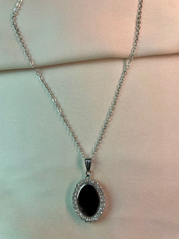 Pendent Set - Silver chain with black stone