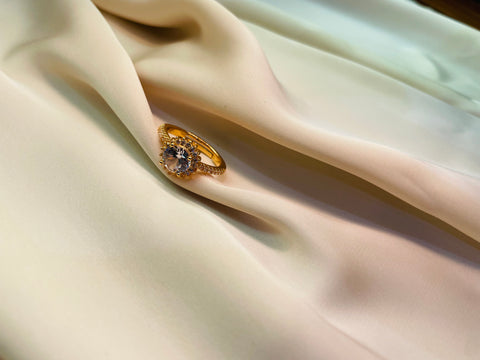 Golden Ring With Crystal White Stone  (Adjustable) - Tarnish Free