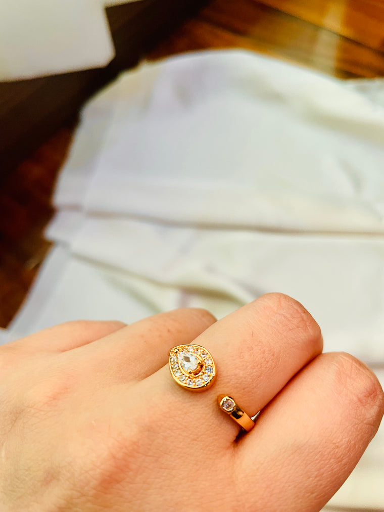 Geometric Crystal Stone Open Ring (Adjustable) - Tarnish Free