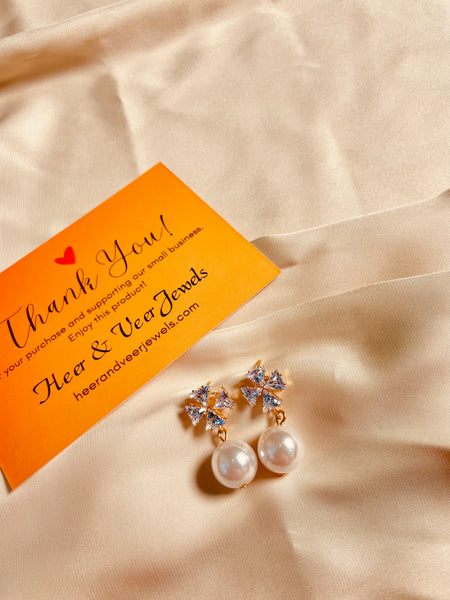 Elegant Crystal Flower & Pearl Drop Earrings