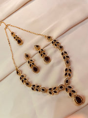 Fancy Kundan Style Black Stone Set with Earrings and Tikka