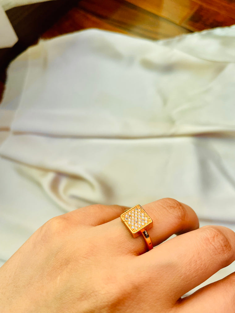 Gold Style Square Ring (Adjustable) - Tarnish Free