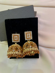 Traditional Brown Beige Color Jhumki - Festive Design