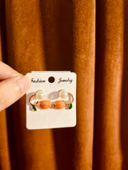 Tulip Orange Pearl Flower Stud Earrings