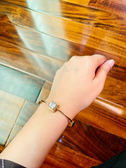 Golden Square with Stone Bracelet - Tarnish Free