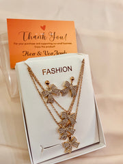 Triple Layer Bow Knot Style Pendent Set With Drop Earrings