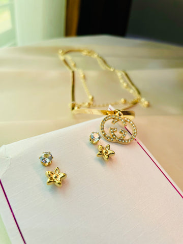 Double Chain Pendent Set With Two different stud’s - Tarnish free