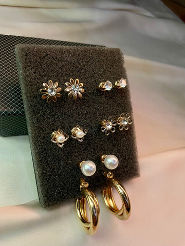 6 Pair Trendy Design Stud And Hoop Earrings