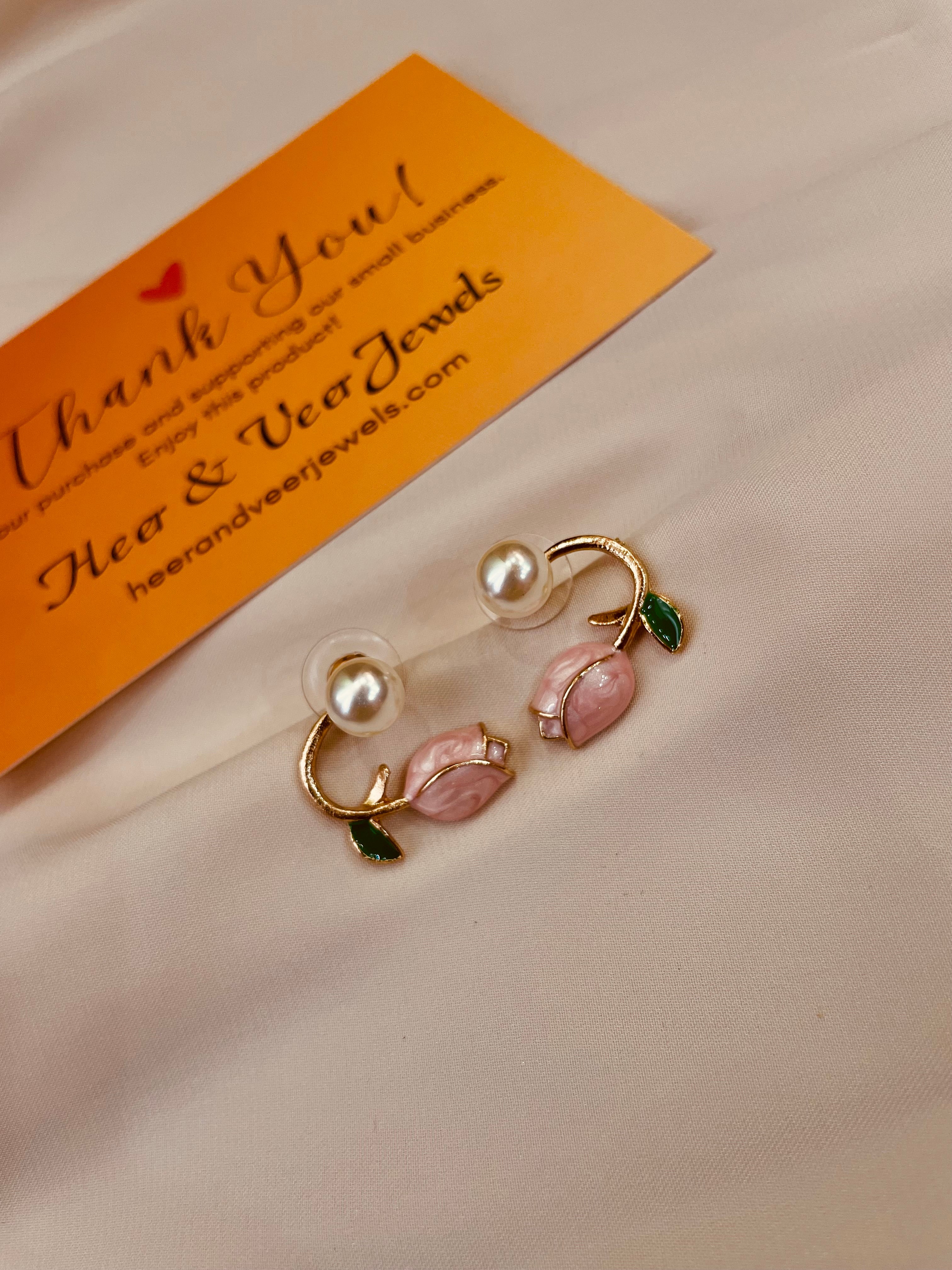 Tulip Baby Pink Pearl Flower Stud Earring