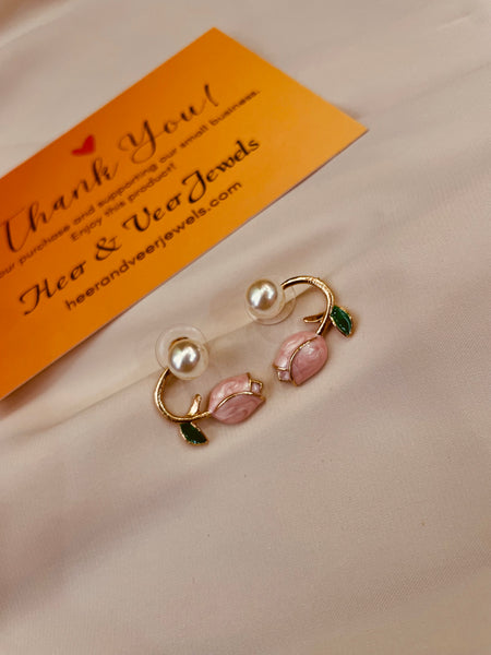 Tulip Baby Pink Pearl Flower Stud Earring