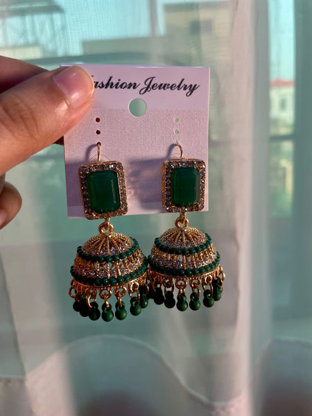 Traditional Green Stone Jhumki Style Earrings For Party _ Wedding wear