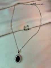 Pendent Set - Silver chain with black stone