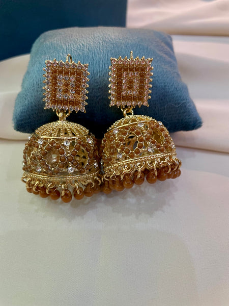 Traditional Brown Beige Color Jhumki - Festive Design