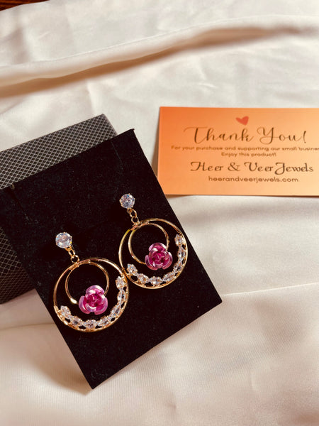 Stylish Color Flower Round Drop Earrings - Golden