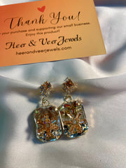 Flower Pattern Crystal Stone Drop Earrings - Party Wear