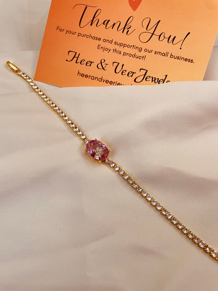 Pink Crystal & Rhinestone Studded Chain Bracelet