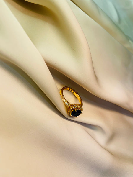 Golden Ring With Blue Stone (Adjustable) - Tarnish Free