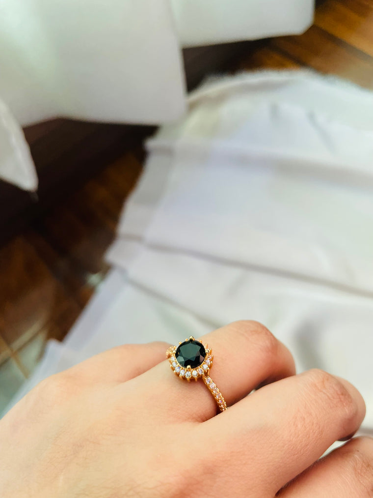 Golden Ring With Black Stone (Adjustable)- Tarnish Free