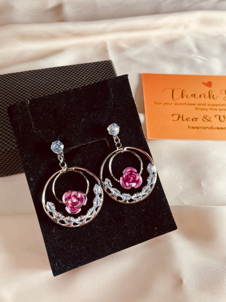 Stylish Color Flower Round Drop Earrings - Silver