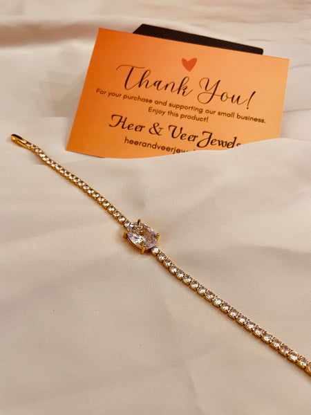 White Crystal & Rhinestone Studded Chain Bracelet