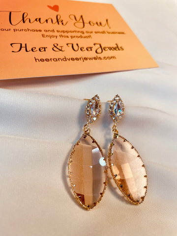Crystal Champagne Pink Teardrop Dangle Earrings