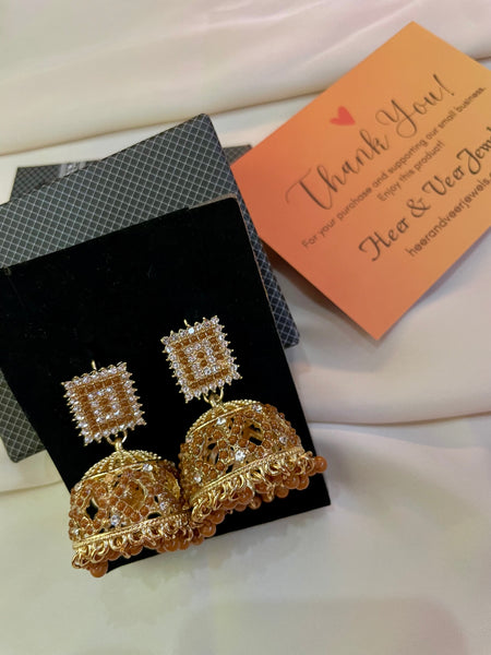 Traditional Brown Beige Color Jhumki - Festive Design