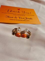 Tulip Orange Pearl Flower Stud Earrings
