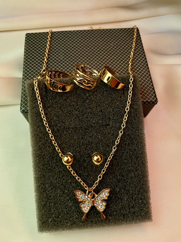Butterfly Pendent set with three rings - Tarnish Free