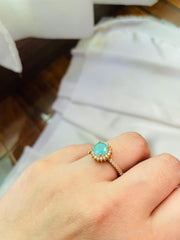 Golden Ring With Aqua Color Stone (Adjustable) - Tarnish Free