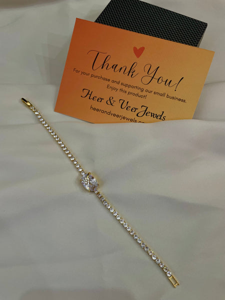 White Crystal & Rhinestone Studded Chain Bracelet