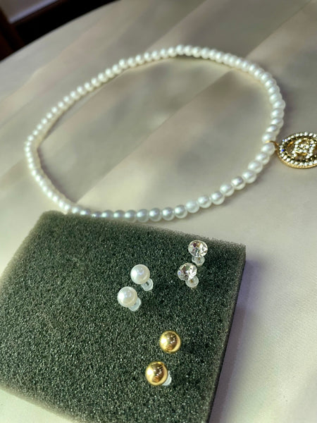 Pearl Round Chain Necklace - With three interchangeable studs
