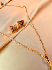 Gold Style Cube Shape Pendent set - Tarnish free