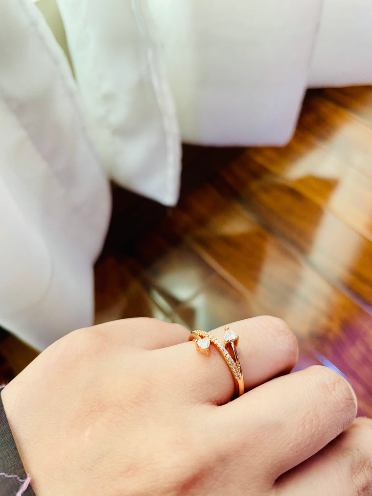 Tiny Double Heart Ring (Adjustable)- Tarnish Free