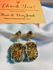 Flower Pattern Crystal Stone Drop Earrings - Party Wear