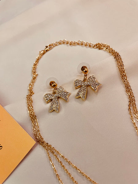 Triple Layer Bow Knot Style Pendent Set With Drop Earrings