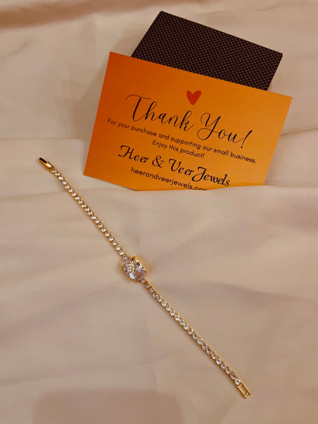 White Crystal & Rhinestone Studded Chain Bracelet