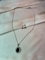 Pendent Set - Silver chain with black stone