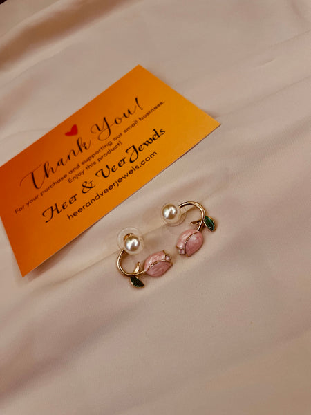 Tulip Baby Pink Pearl Flower Stud Earring