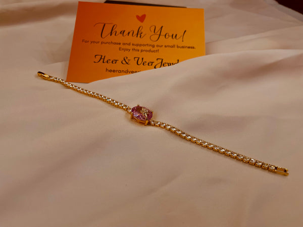 Pink Crystal & Rhinestone Studded Chain Bracelet