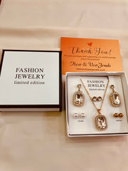 Crystal Cubic Zirconia Pendent Set With Drop Earrings and Three Stud's